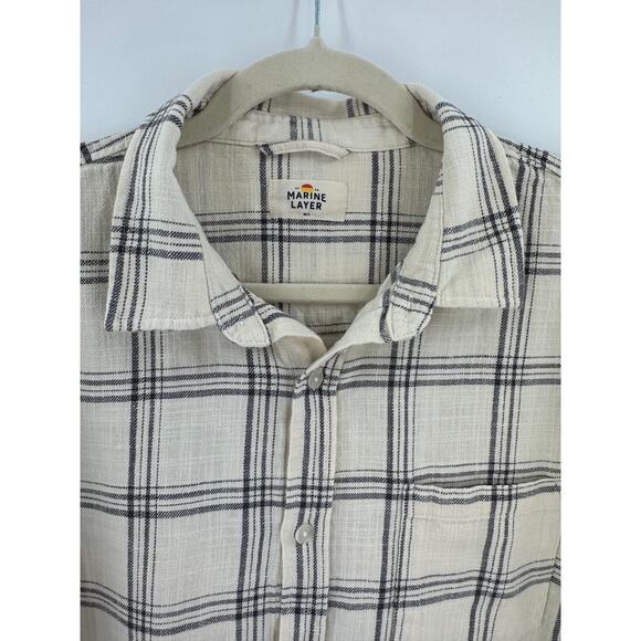 Marine Layer Mens White Cream Black Plaid Flannel Shirt Button down Size M / L - Picture 1 of 8